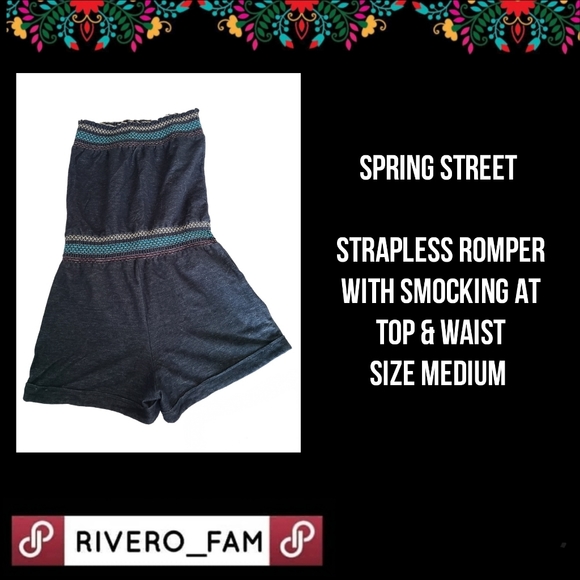 SPRING STREET | STRAPLESS ROMPER WITH SMOCKING AT TOP & WAIST | SIZE MEDIUM - Picture 1 of 12